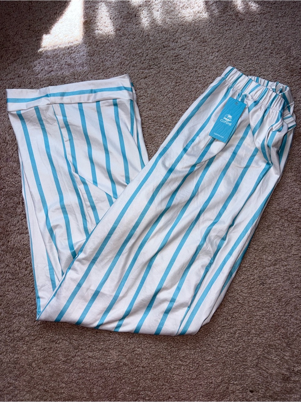 Cupshe White and Teal Striped Beach Lounge Pants